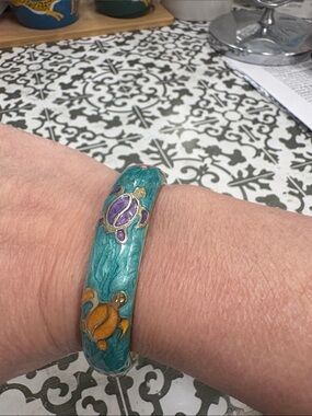 Vintage Turquoise Enamel Turtle Bangle Bracelet